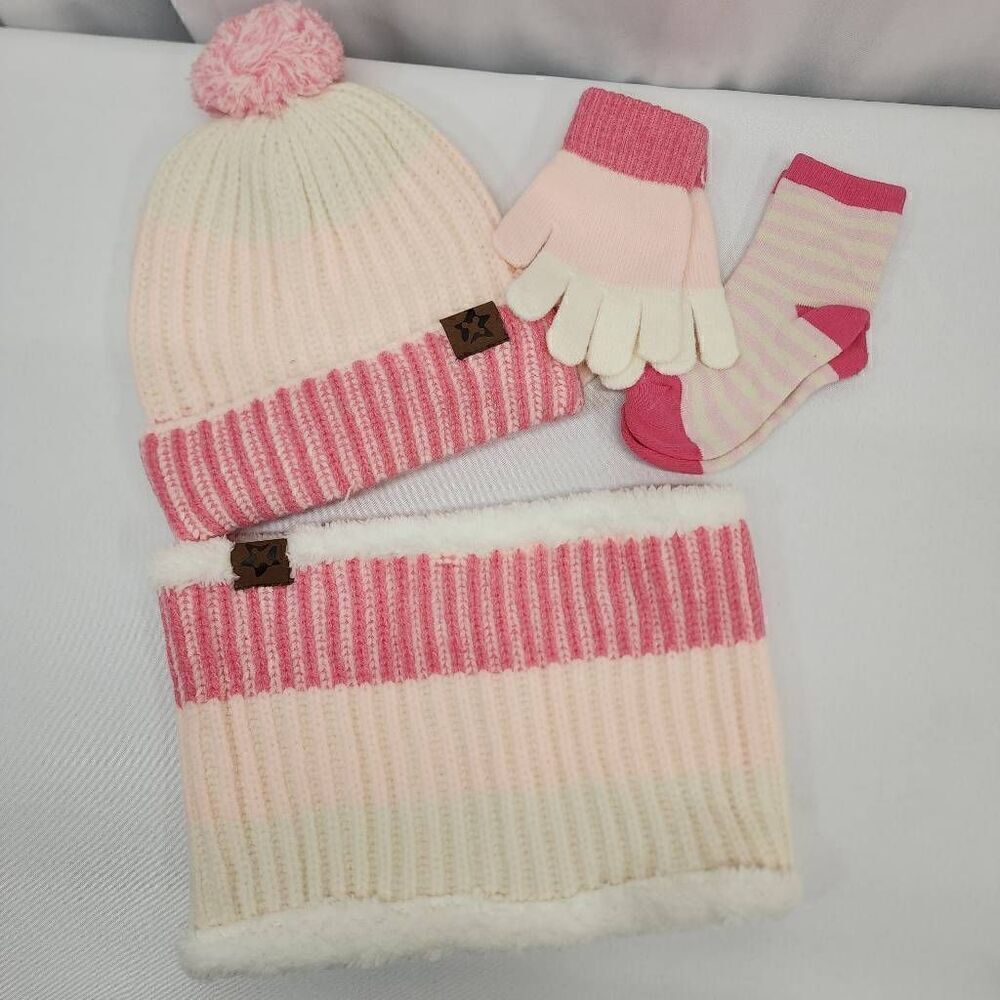 April Frogs Kids Hat Gloves Scarf Set: Winter Warm Beanie Hats Toddler Knit Neck